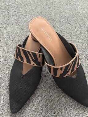 Vivaia Black/Zebra Kitten Heel Mule
